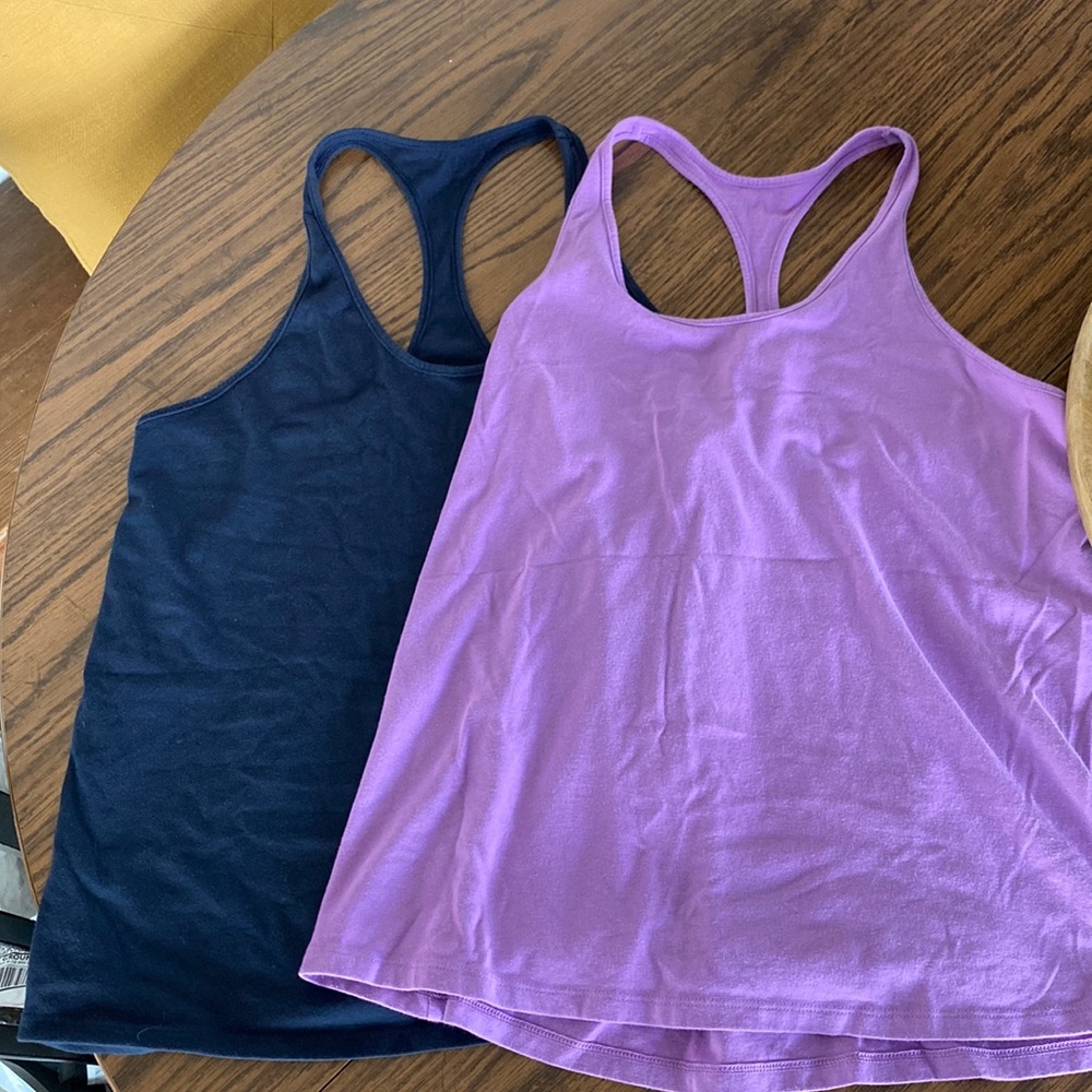 All in Motion tanks! Got them from TJ Maxx! Size Smalls! Navy blue + Purple!